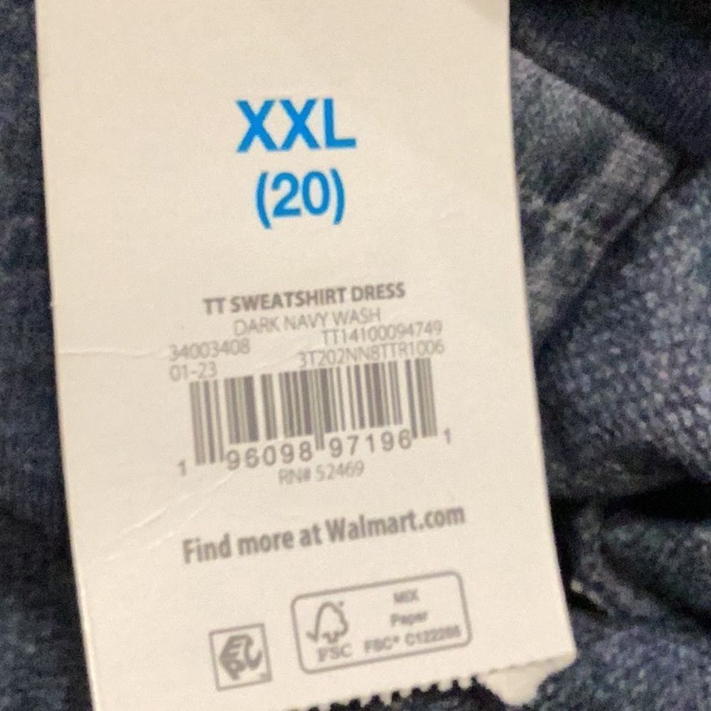 NWT Time and tru indigo blue sweatshirt dress elastic waist XXL - Picture 8 of 8